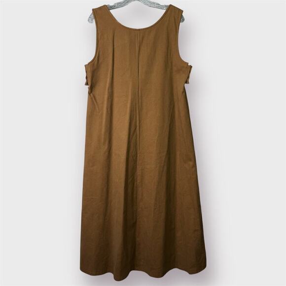 Handmade Brown Denim Jumper Dress Beaded Sunflower Embellishment Modest Size L - Picture 11 of 11